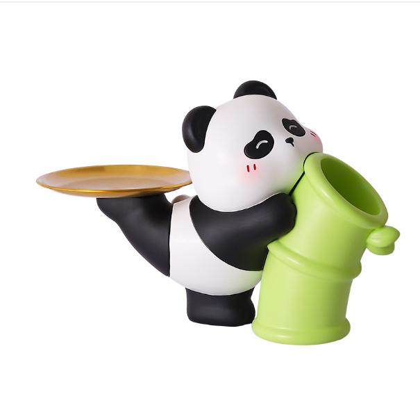 Modern Decor Resin Panda Tray Statue Piggy Bank Tray Storage Key Holder Candy Jewelry Earrings Tray Suitable for Home Decor Modern Art Dining Table Decor Office Small Object Tray