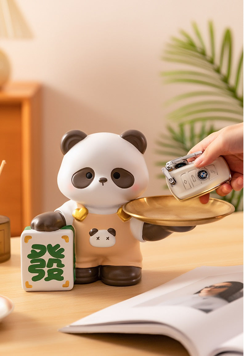 Modern Decor Resin Panda Tray Statue Piggy Bank Tray Storage Key Holder Candy Jewelry Earrings Tray Suitable for Home Decor Modern Art Dining Table Decor Office Small Object Tray