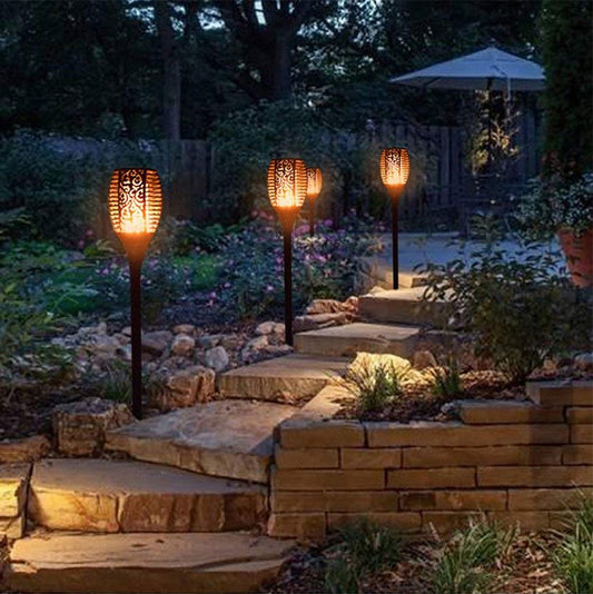 Solar Torch Lights with Flickering Flame, Fire Effect Garden Light, Auto On/Off Dust to Dawn, Outdoor Waterproof Landscape Decoration, Powered Security Light for Patio