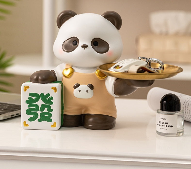 Modern Decor Resin Panda Tray Statue Piggy Bank Tray Storage Key Holder Candy Jewelry Earrings Tray Suitable for Home Decor Modern Art Dining Table Decor Office Small Object Tray