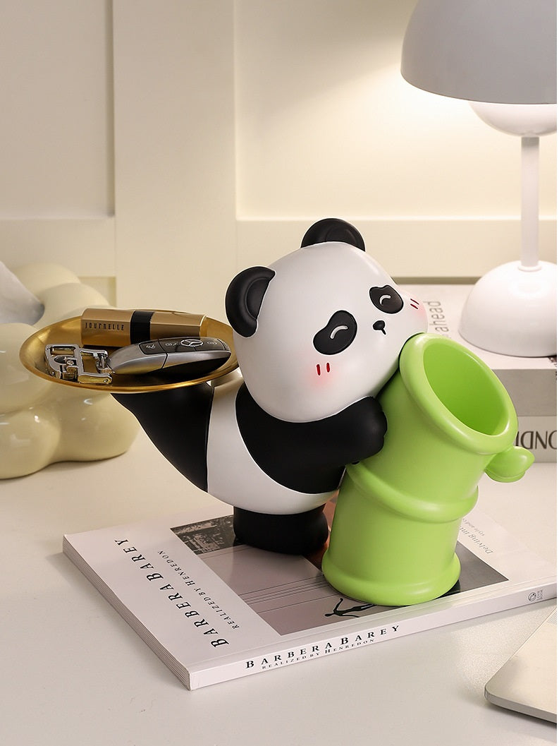 Modern Decor Resin Panda Tray Statue Piggy Bank Tray Storage Key Holder Candy Jewelry Earrings Tray Suitable for Home Decor Modern Art Dining Table Decor Office Small Object Tray