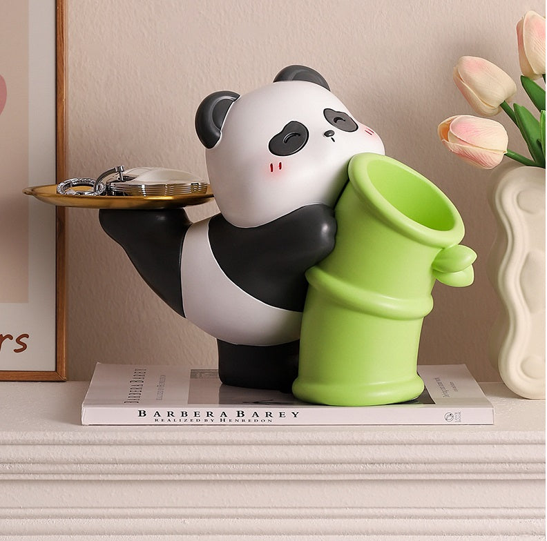 Modern Decor Resin Panda Tray Statue Piggy Bank Tray Storage Key Holder Candy Jewelry Earrings Tray Suitable for Home Decor Modern Art Dining Table Decor Office Small Object Tray